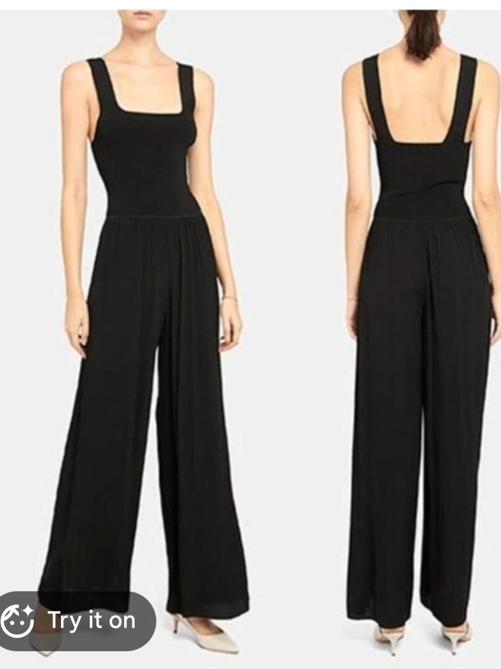 Theory corseted Black Strap Wide-Leg Jumpsuit Sz 6